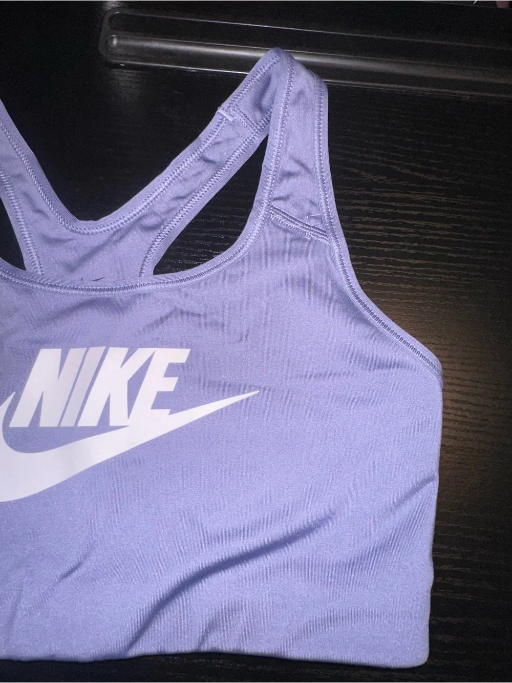 Nike Dri Fit Size Medium Purple Sports Bra with White Logo Swoosh